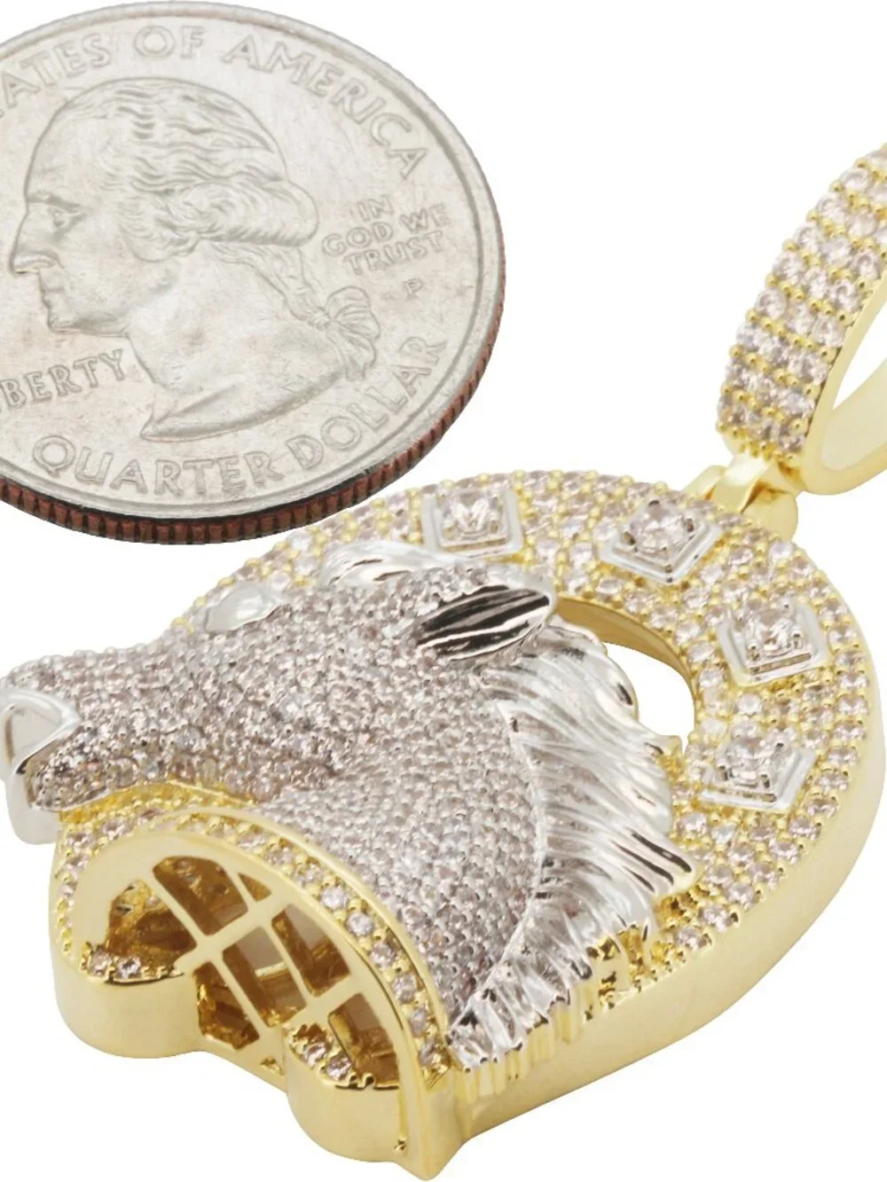 14k Yellow/White Gold Plated AAA Cubic Zirconia Two-Tone Horseshoe Pendant